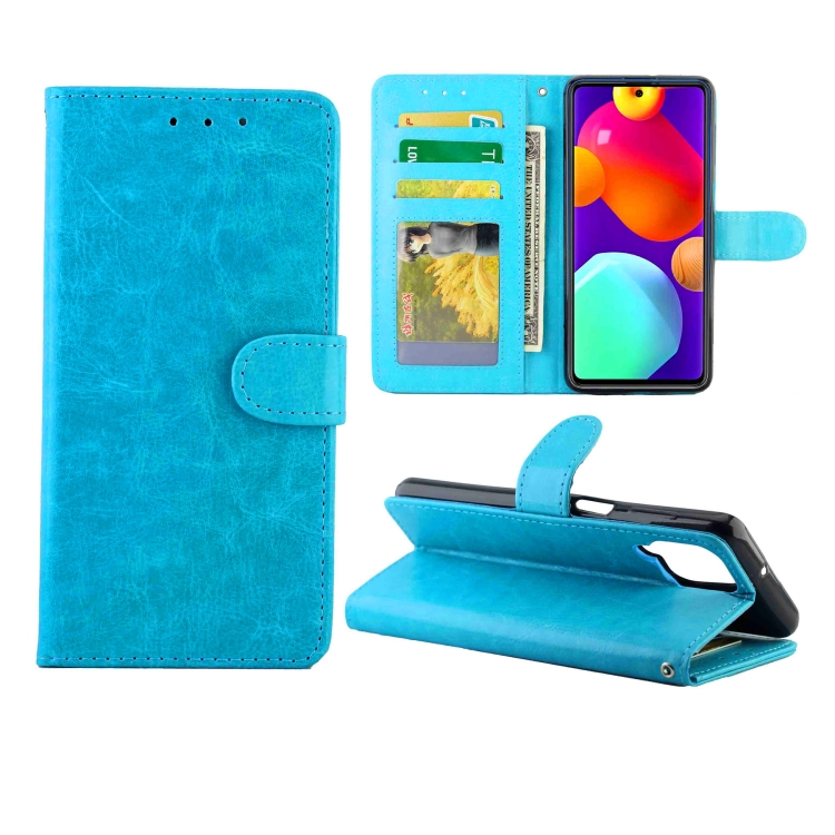 

For Samsung Galaxy F62/M62 Crazy Horse Texture Leather Horizontal Flip Protective Case with Holder & Card Slots & Wallet & Photo Frame(Baby Blue)
