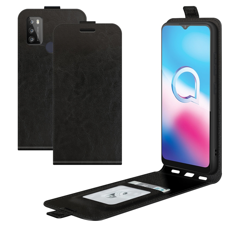 

For Alcatel 1S 2021/3L 2021 R64 Texture Single Vertical Flip Leather Protective Case with Card Slots & Photo Frame(Black)
