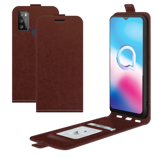 

For Alcatel 1S 2021/3L 2021 R64 Texture Single Vertical Flip Leather Protective Case with Card Slots & Photo Frame(Brown)
