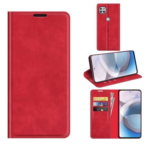 

For Motorola Moto One 5G Ace Retro-skin Business Magnetic Suction Leather Case with Holder & Card Slots & Wallet(Red)