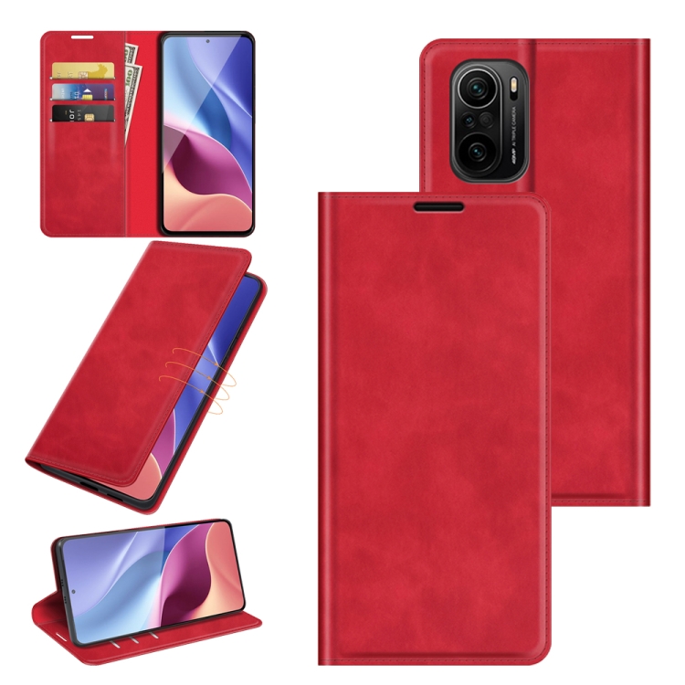 

For Xiaomi Redmi K40 / K40 Pro / Poco F3 / Mi 11i Retro-skin Business Magnetic Suction Leather Case with Holder & Card Slots & Wallet(Red)