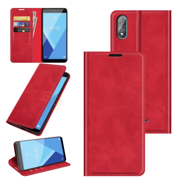 

For Wiko Y51 Retro-skin Business Magnetic Suction Leather Case with Holder & Card Slots & Wallet(Red)