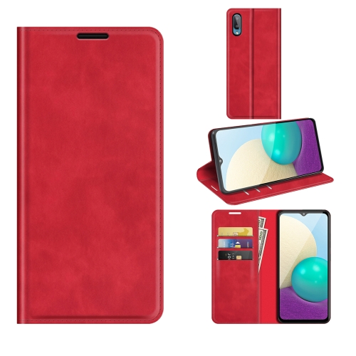 

For Samsung Galaxy A02 / M02 Retro-skin Business Magnetic Suction Leather Case with Holder & Card Slots & Wallet(Red)