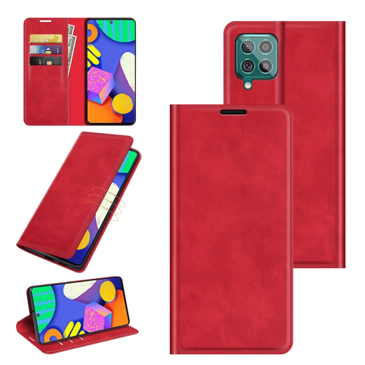 

For Samsung Galaxy F62 / M62 Retro-skin Business Magnetic Suction Leather Case with Holder & Card Slots & Wallet(Red)