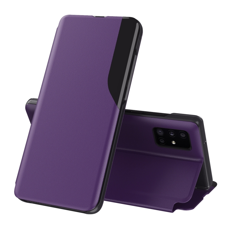 

For Samsung Galaxy A82 5G / Quantum2 Side Display Magnetic Shockproof Horizontal Flip Leather Case with Holder(Purple)