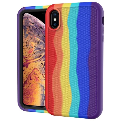 

For iPhone X/XS Rainbow Silicone +PC Shockproof Skid-proof Dust-proof Case(Rainbow Red)