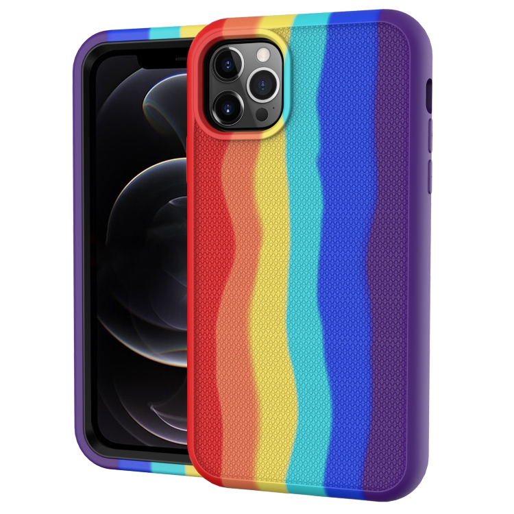 

For iPhone 12 / iPhone 12 Pro Rainbow Silicone +PC Shockproof Skid-proof Dust-proof Case(Rainbow Red)