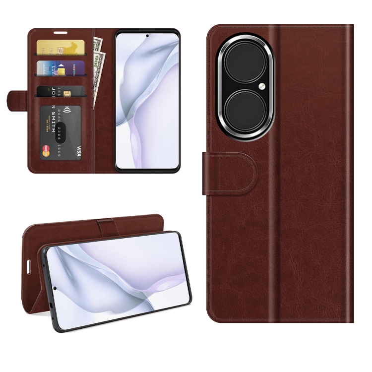 

For Huawei P50 R64 Texture Single Horizontal Flip Protective Case with Holder & Card Slots & Wallet& Photo Frame(Brown)