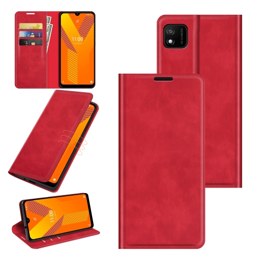 

For Wiko Y62 Retro-skin Business Magnetic Suction Leather Case with Holder & Card Slots & Wallet(Red)