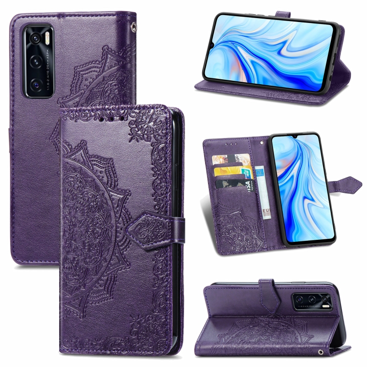 

For vivo V20 SE Mandala Embossing Pattern Horizontal Flip Leather Case with Holder & Card Slots & Wallet & Lanyard(Purple)