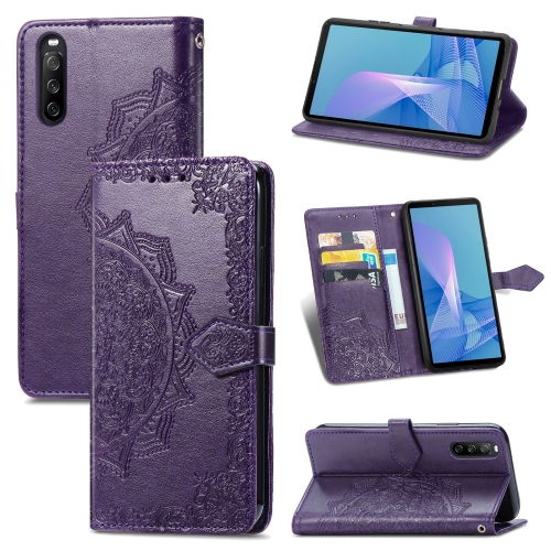 

For Sony Xperia 1 III Mandala Embossing Pattern Horizontal Flip Leather Case with Holder & Card Slots & Wallet & Lanyard(Purple)