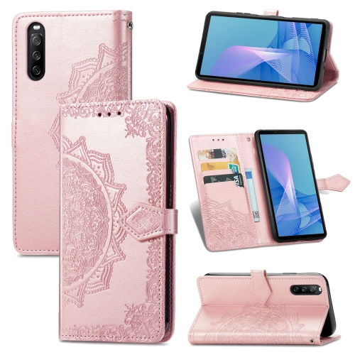 

For Sony Xperia 10 III Mandala Embossing Pattern Horizontal Flip Leather Case with Holder & Card Slots & Wallet & Lanyard(Rose Gold)