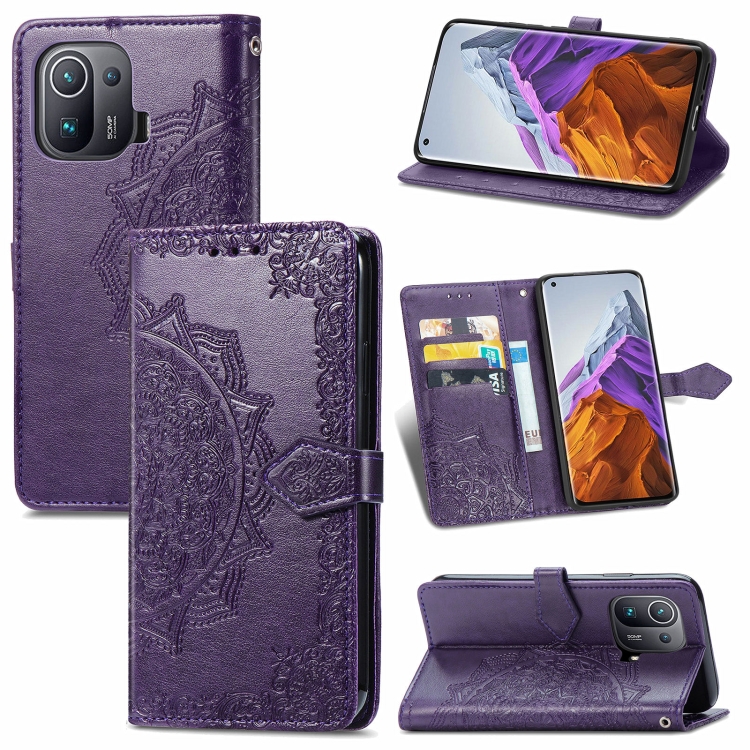 

For Xiaomi Mi 11 Pro Mandala Embossing Pattern Horizontal Flip Leather Case with Holder & Card Slots & Wallet & Lanyard(Purple)