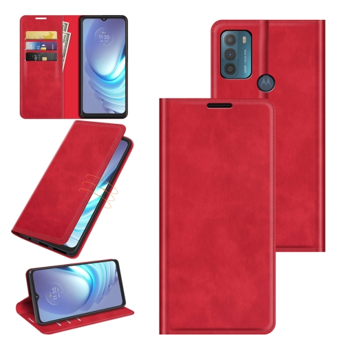 

For Motorola Moto G50 Retro-skin Business Magnetic Suction Leather Case with Holder & Card Slots & Wallet(Red)