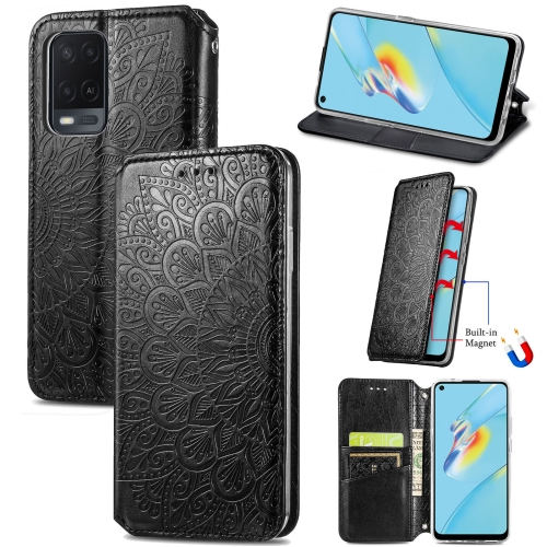 

For OPPO A54 4G Blooming Mandala Embossed Pattern Magnetic Horizontal Flip Leather Case with Holder & Card Slots & Wallet(Black)