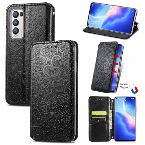 

For OPPO Reno5 Pro+ 5G / X3 Neo Blooming Mandala Embossed Pattern Magnetic Horizontal Flip Leather Case with Holder & Card Slots & Wallet(Black)