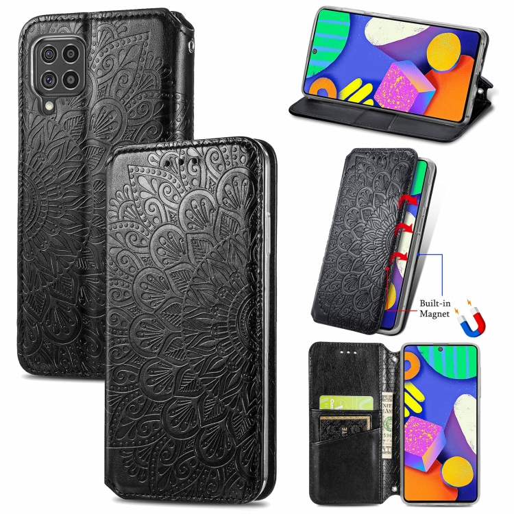 

For Samsung Galaxy F62 Blooming Mandala Embossed Pattern Magnetic Horizontal Flip Leather Case with Holder & Card Slots & Wallet(Black)