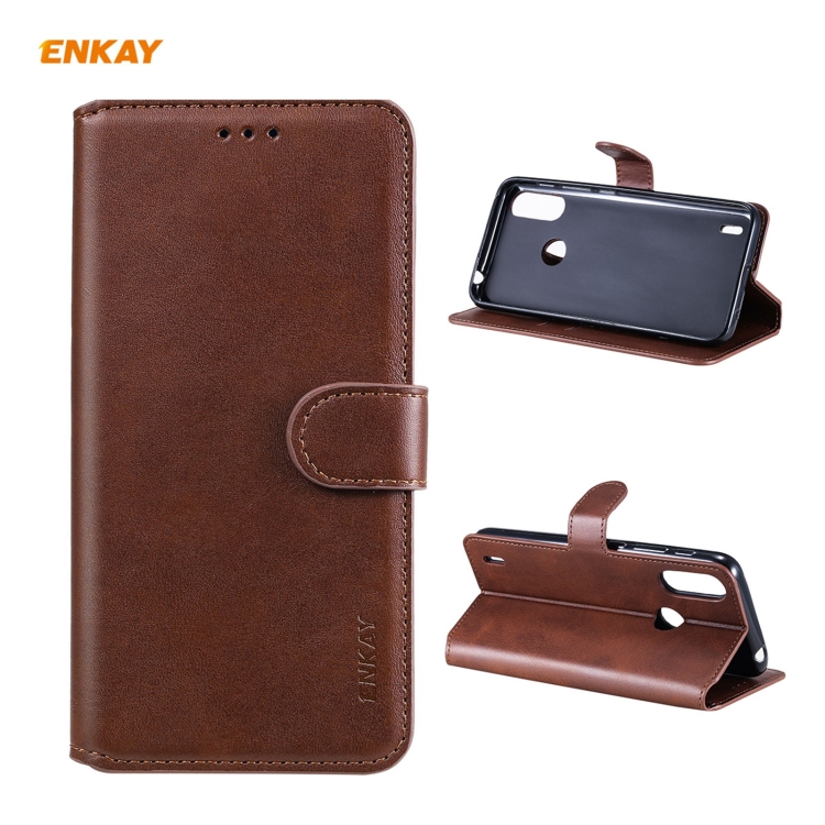 

For Motorola Moto E7 Power ENKAY Hat-Prince Horizontal Flip PU Leather Case with Holder & Card Slots & Wallet(Brown)