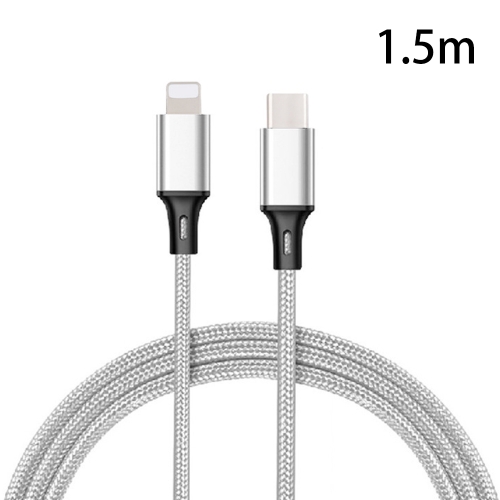 

PD 18W USB-C / Type-C to 8 Pin Nylon Braided Data Cable is Suitable for iPhone Series / iPad Series, Length: 1.5 m(Silver)