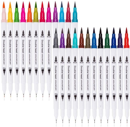 

Felt Tip Pens 24 Coloring Drawing Art Markers Set, Dual Tip 0.4mm Fineliners Bullet Journal Pens 2mm Watercolour Brush
