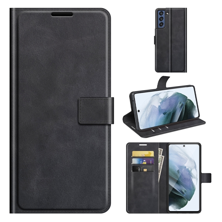 

For Samsung Galaxy S21 FE Retro Calf Pattern Buckle Horizontal Flip Leather Case with Holder & Card Slots & Wallet(Black)