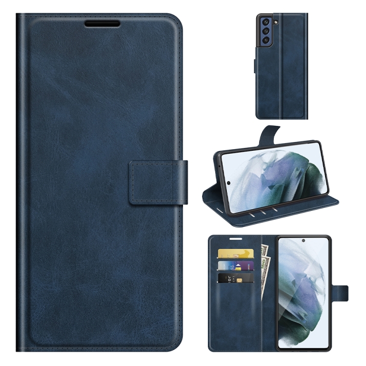 

For Samsung Galaxy S21 FE Retro Calf Pattern Buckle Horizontal Flip Leather Case with Holder & Card Slots & Wallet(Blue)