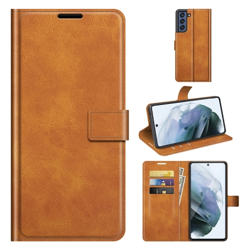 

For Samsung Galaxy S21 FE Retro Calf Pattern Buckle Horizontal Flip Leather Case with Holder & Card Slots & Wallet(Yellow)