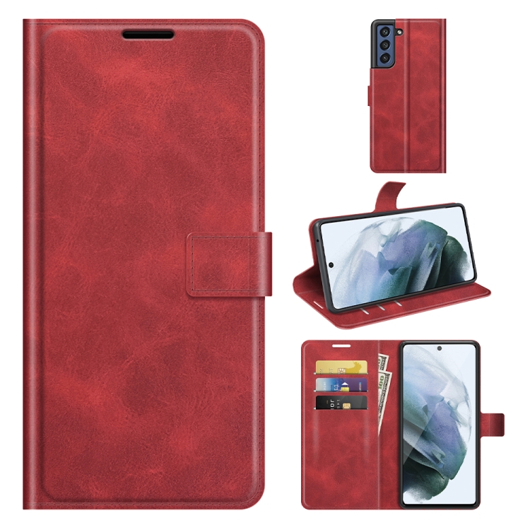 

For Samsung Galaxy S21 FE Retro Calf Pattern Buckle Horizontal Flip Leather Case with Holder & Card Slots & Wallet(Red)
