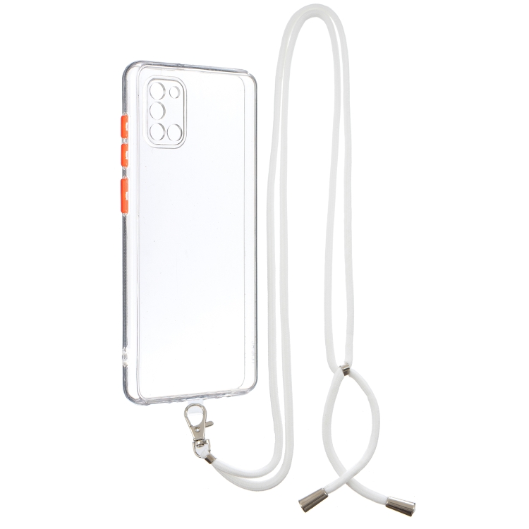 

For Samsung Galaxy A31 Transparent PC+TPU Phone Case with Contrast Color Button & Neck Lanyard(Transparent)