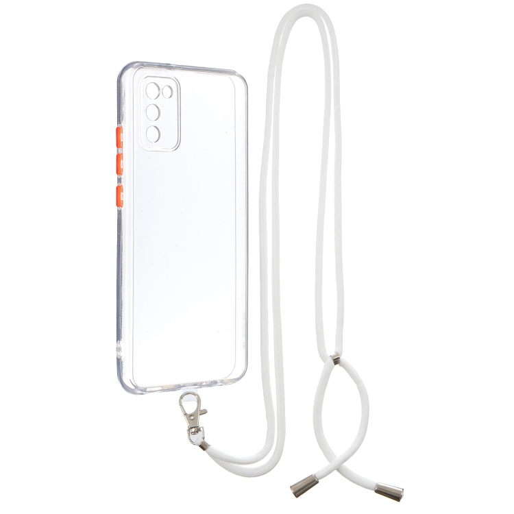 

For Samsung Galaxy A02s (EU Version) Transparent PC+TPU Phone Case with Contrast Color Button & Neck Lanyard(Transparent)