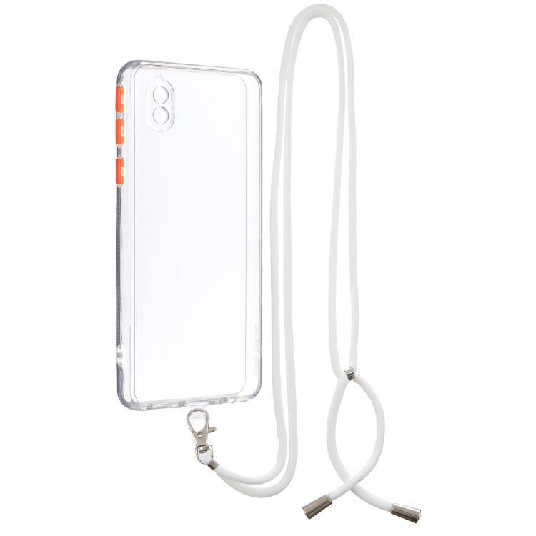 

For Galaxy A01 Core / M01 Core /A3 Core Transparent PC+TPU Phone Case with Contrast Color Button & Neck Lanyard(Transparent)