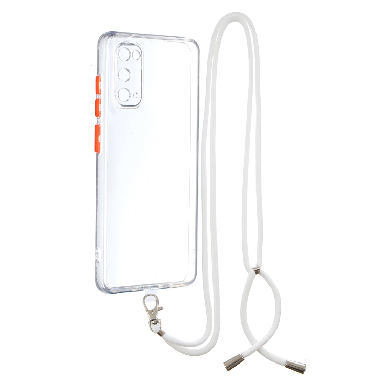 

For Samsung Galaxy S20 Transparent PC+TPU Phone Case with Contrast Color Button & Neck Lanyard(Transparent)