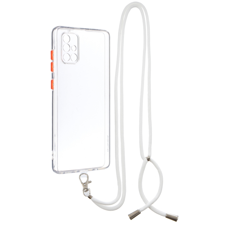

For Samsung Galaxy A71 4G Transparent PC+TPU Phone Case with Contrast Color Button & Neck Lanyard(Transparent)