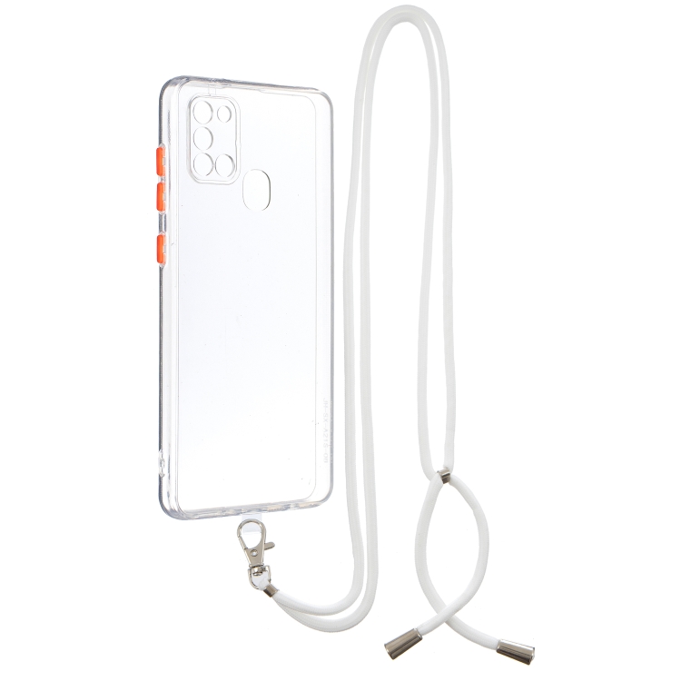 

For Samsung Galaxy A21s Transparent PC+TPU Phone Case with Contrast Color Button & Neck Lanyard(Transparent)