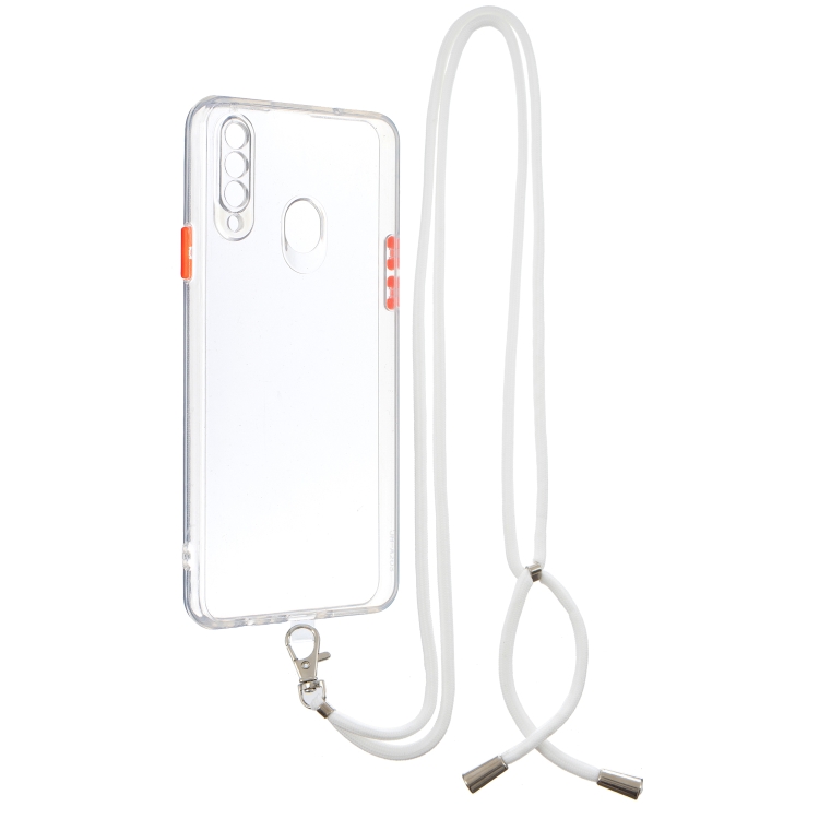 

For Samsung Galaxy A20s Transparent PC+TPU Phone Case with Contrast Color Button & Neck Lanyard(Transparent)
