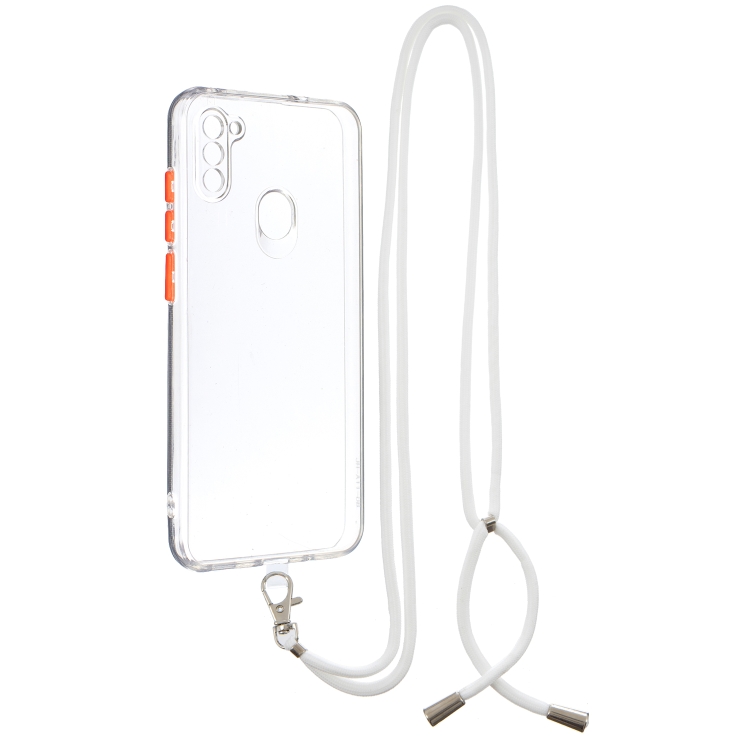 

For Samsung Galaxy A11 Transparent PC+TPU Phone Case with Contrast Color Button & Neck Lanyard(Transparent)