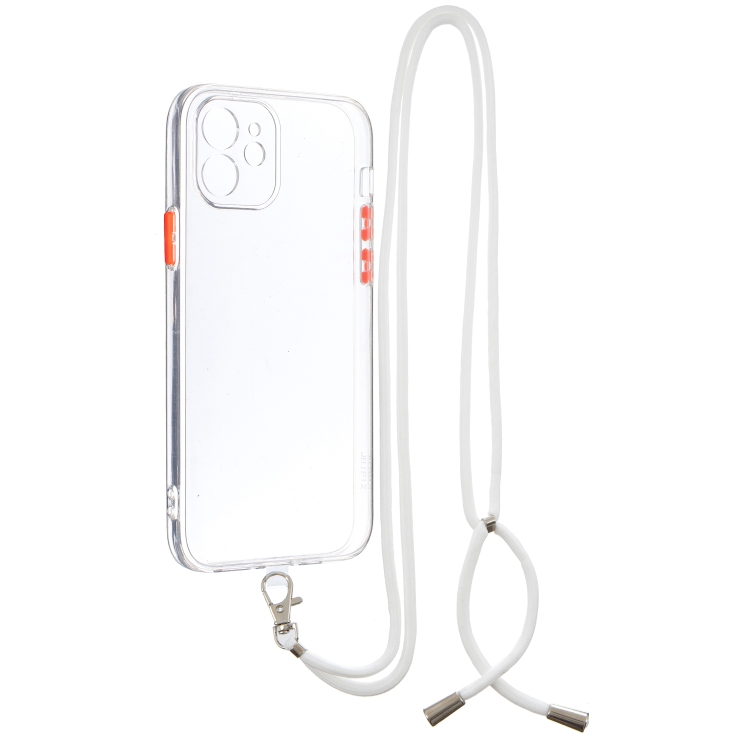 

Transparent PC+TPU Phone Case with Contrast Color Button & Neck Lanyard For iPhone 12(Transparent)