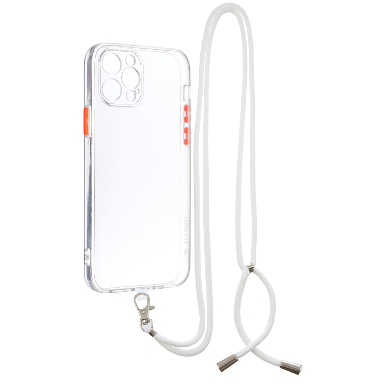 

Transparent PC+TPU Phone Case with Contrast Color Button & Neck Lanyard For iPhone 12 Pro(Transparent)