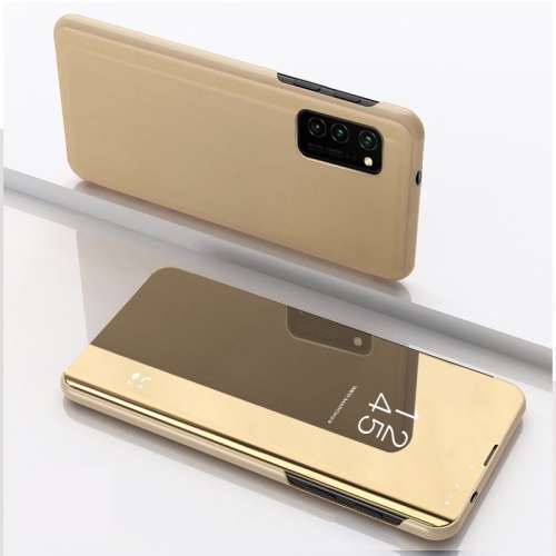 

For OPPO A74 4G/F19 Plated Mirror Horizontal Flip Leather Case with Holder(Gold)