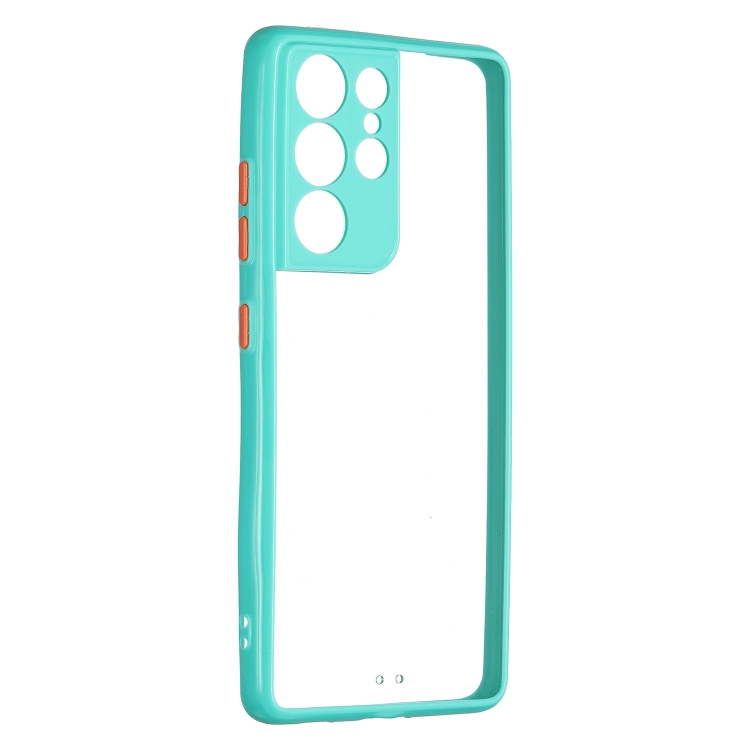 

For Samsung Galaxy S21 Ultra 5G Transparent PC+TPU Phone Case with Contrast Color Button(Green)