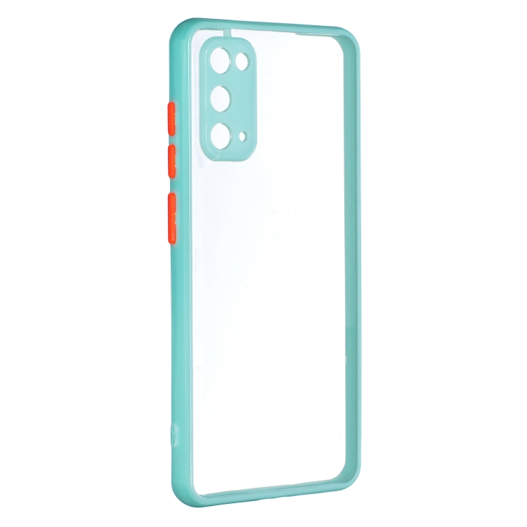 

For Samsung Galaxy S20 Transparent PC+TPU Phone Case with Contrast Color Button(Green)