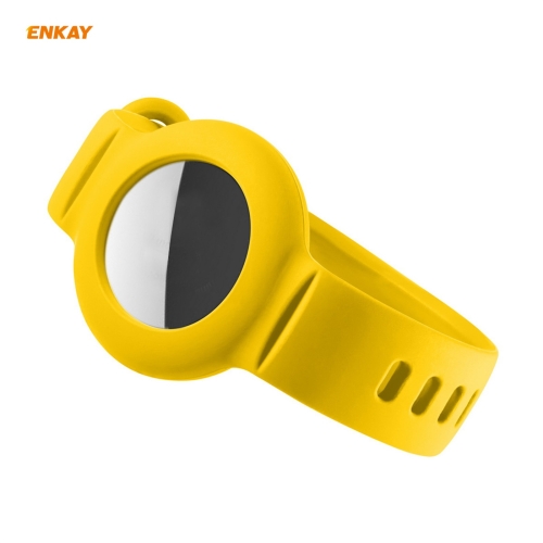 

ENKAY Hat-Prince Children Watch Band Style Silicone Anti-lost Case for Apple AirTag(Yellow)