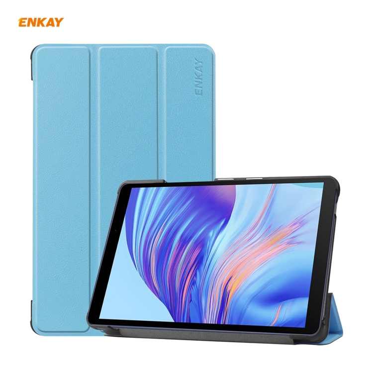 

ENKAY PU Leather + Plastic Case with Three-folding Holder for Huawei MatePad T8 / Honor Tablet X7(Light Blue)