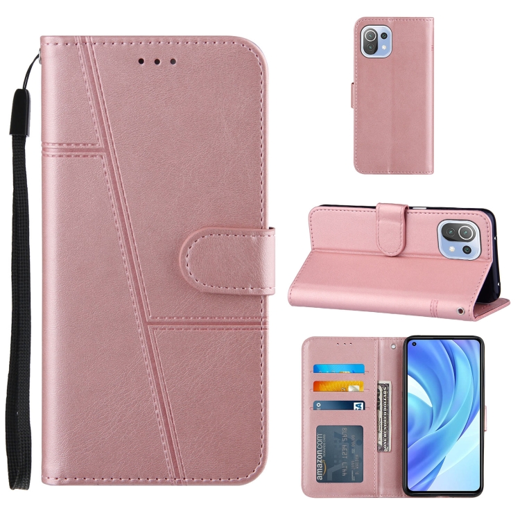 

Stitching Calf Texture Buckle Horizontal Flip Leather Case with Holder & Card Slots & Wallet & Lanyard For Xiaomi Mi 11 Lite(Pink)