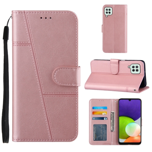 

Stitching Calf Texture Buckle Horizontal Flip Leather Case with Holder & Card Slots & Wallet & Lanyard For Galaxy A22 4G(Pink)