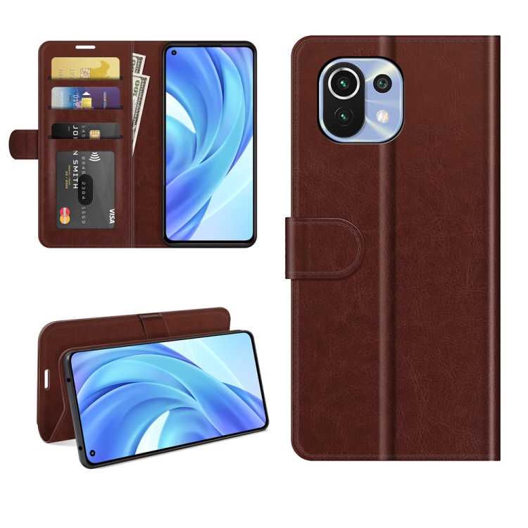 

For Xiaomi Mi 11 Lite 4G / 5G R64 Texture Single Horizontal Flip Protective Case with Holder & Card Slots & Wallet& Photo Frame(Brown)
