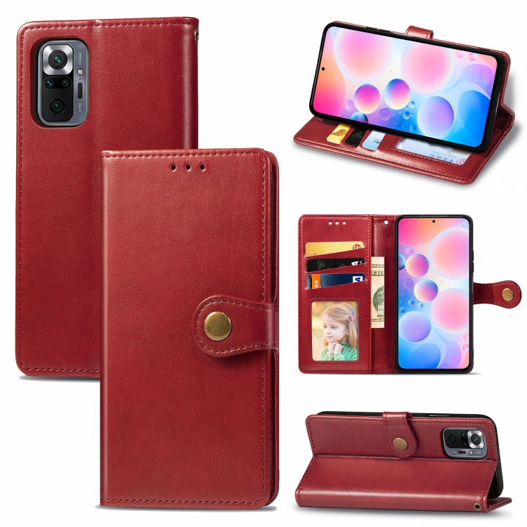 

For Xiaomi Redmi Note 10 Pro Solid Color Leather Buckle Phone Case with Lanyard & Photo Frame & Card Slot & Wallet & Stand Function(Red)