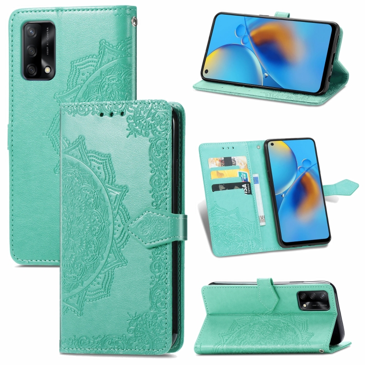 

For OPPO F19 Mandala Flower Embossed Horizontal Flip Leather Case with Bracket / Card Slot / Wallet / Lanyard(Green)