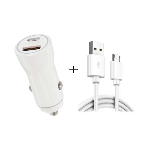 

P21 Portable PD 20W + QC3.0 18W Dual Ports Fast Car Charger with USB to Micro USB Cable Kit(White)
