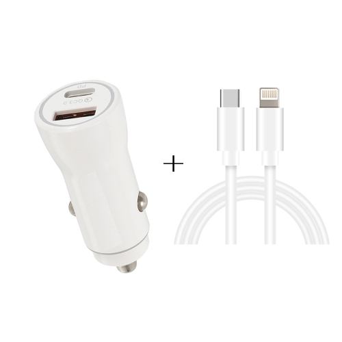 

P21 PD 20W USB-C / Type-C + QC3.0 18W USB Fast Car Charger with USB-C / Type-C to 8 Pin Data Cable Set(White)